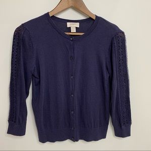 LOFT Navy Blue 3/4 Sleeve Cardigan with knit sleeves size XS